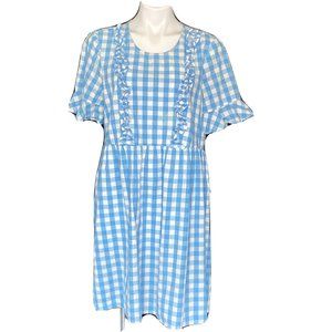 Vero Moda  Blue White Gingham Checked Dress Round Neck Ruffle Front‎ XL
